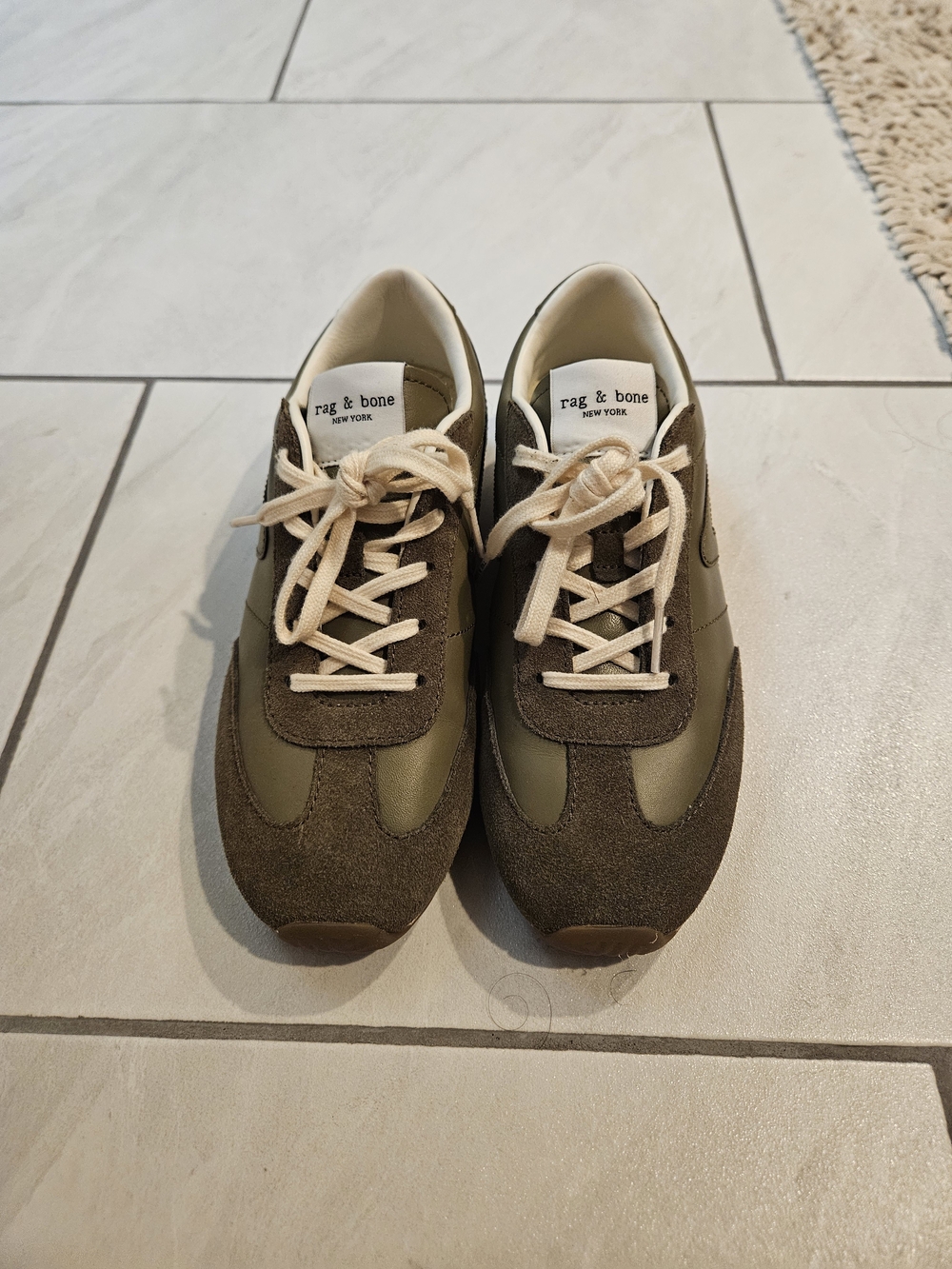 rag & bone Women's Olive & Cream Suede and Leather Sneakers